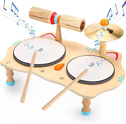 Spielzeug für Kinder aus Holz Musikspielzeug Trommel 6...